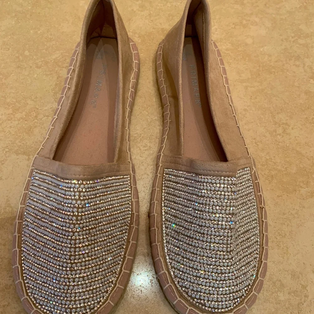 Primark. Pale pink espadrilles.‎ embellished/jeweled w/pearls and rhinest…